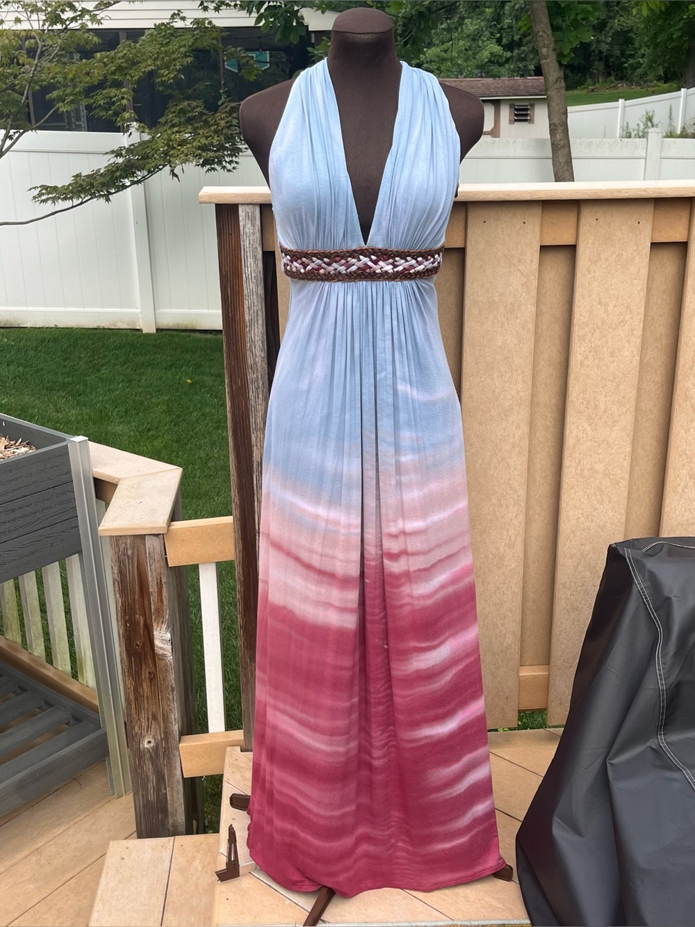 Sky Halter Maxi Dress in Light Blue and Rose Ombre
